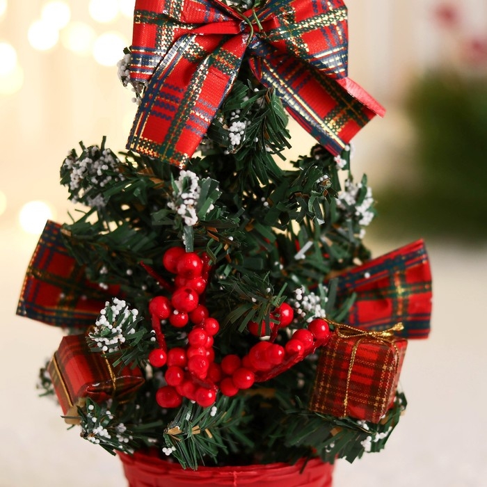 Ёлка декор Ёлка декор "Праздничная" бантик клетка, 10х17 см, красный