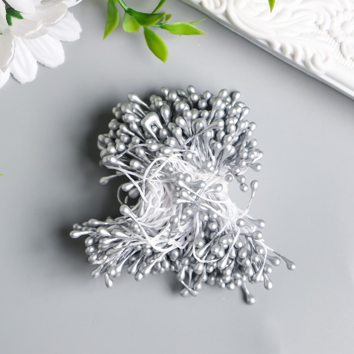 Тычинки для цветов Тычинки для цветов "Капельки глянец серебристые" набор 300 шт длина 6 см