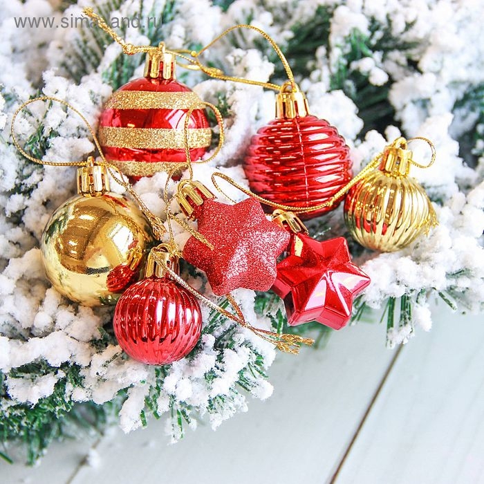 Набор украшений пластик 21 шт Набор украшений пластик 21 шт "Серпантин" красный золото