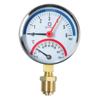 Термоманометр "CTM", радиальный, Дк 80 мм, 0.6 МПа, наружная резьба 1/4", 120°С