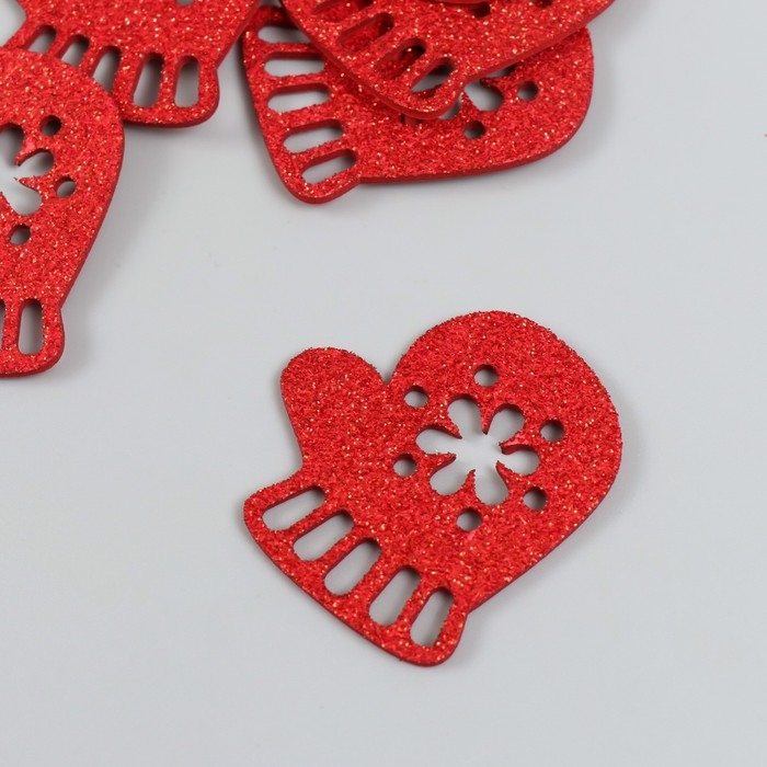 Декор Декор "Варежка" красная 5 см набор 6 шт фоам глиттер