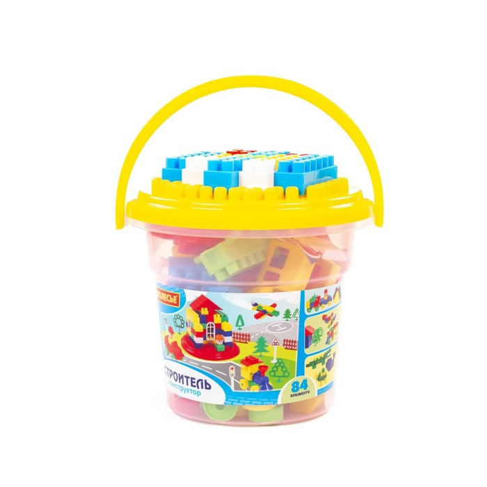 Конструктор «Строитель» 84 эл в ведре с крышкой Конструктор «Строитель» 84 эл в ведре с крышкой