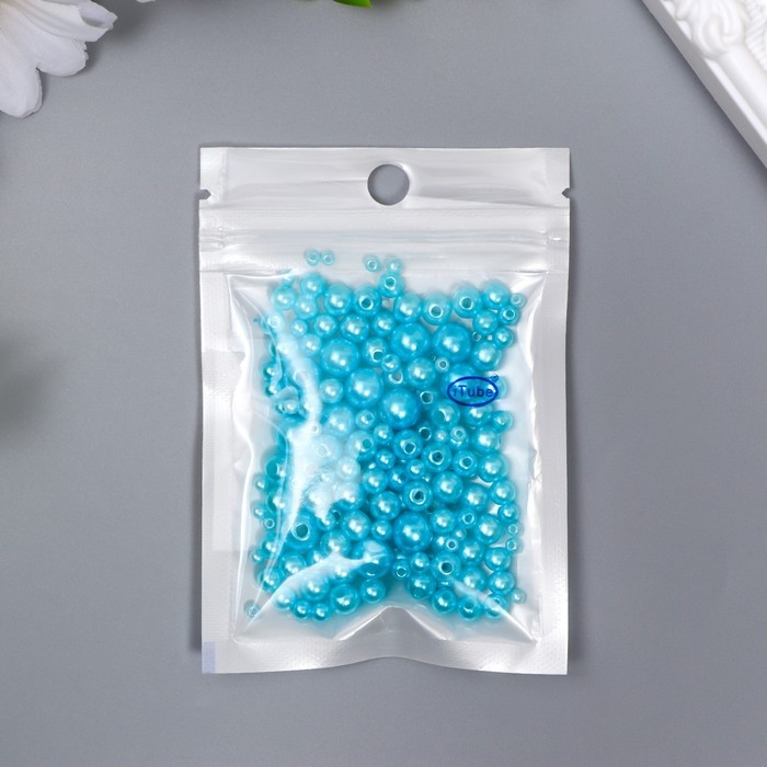 Бусины для творчества пластик Бусины для творчества пластик "Круглые. Лазурный" d=3-8 мм, набор 10 гр