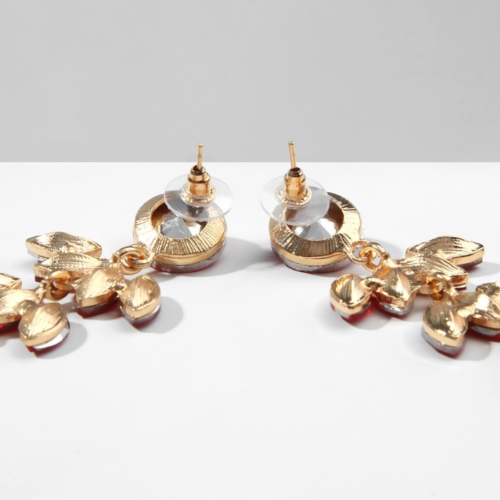 Серьги висячие со стразами «Гроздь» лиственная, цвет красный в золоте, 9,5 см Серьги висячие со стразами «Гроздь» лиственная, цвет красный в золоте, 9,5 см