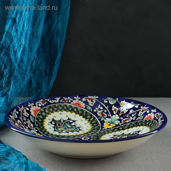 Ляган Риштанская Керамика  Ляган Риштанская Керамика "Узоры", 33 см, глубокий, синий