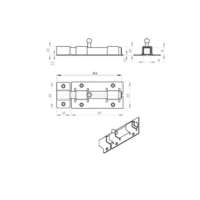 Задвижка дверная ЗД-06, цвет покрытие цинк Задвижка дверная ЗД-06, цвет покрытие цинк