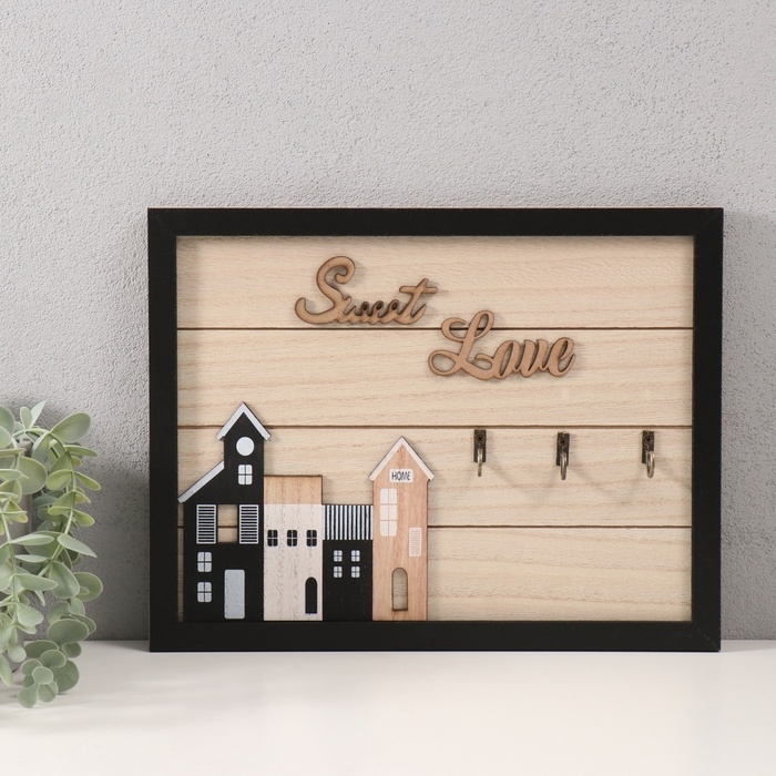 Крючки декоративные дерево Крючки декоративные дерево "Домики в раме" 31х24 см