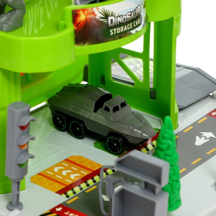 Парковка &laquo;Динозавр&raquo;, в рюкзаке, с вертолётной площадкой, 1 динозавр, 1 машина