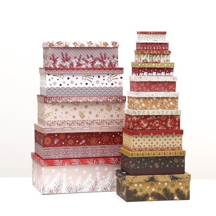 Набор подарочных новогодних коробок 15 в 1  Набор подарочных новогодних коробок 15 в 1 "Изысканность", 47,5 х 35,5 х 17,5 - 12 х 7 х 4 см. Новый год