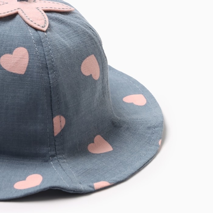 Панама для девочки MINAKU с сердечками, цвет синий, р-р 48 Панама для девочки MINAKU с сердечками, цвет синий, р-р 48