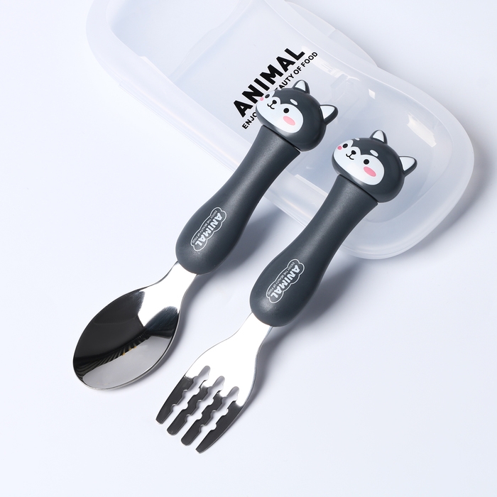 Набор детских столовых приборов в футляре «Щенята», вилка, ложка Набор детских столовых приборов в футляре «Щенята», вилка, ложка