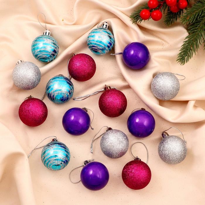 Набор шаров пластик d-4 см, 16 шт Набор шаров пластик d-4 см, 16 шт "Космо полосы" микс