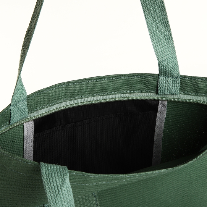 Шопер на молнии, из текстиля, цвет зелёный Шопер на молнии, из текстиля, цвет зелёный