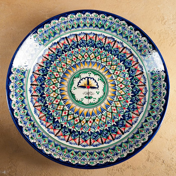 Ляган Риштанская Керамика  Ляган Риштанская Керамика "Узоры", 42 см, синий микс