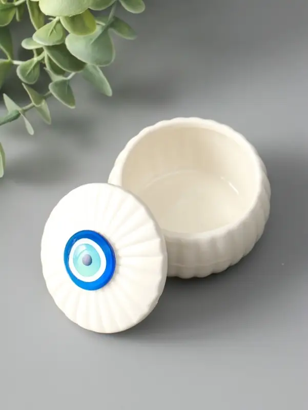 Шкатулка для украшений &laquo;Глаз от сглаза&raquo;, с крышкой, белая, керамика, 7&times;7&times;5.3 см