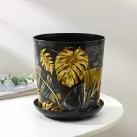 Горшок для цветов с поддоном Доляна «Голди.Тропики», 1,6 л, d=14 см, h=15,5 см, пластиковый, цвет чёрный Горшок для цветов с поддоном Доляна «Голди.Тропики», 1,6 л, d=14 см, h=15,5 см, пластиковый, цвет чёрный