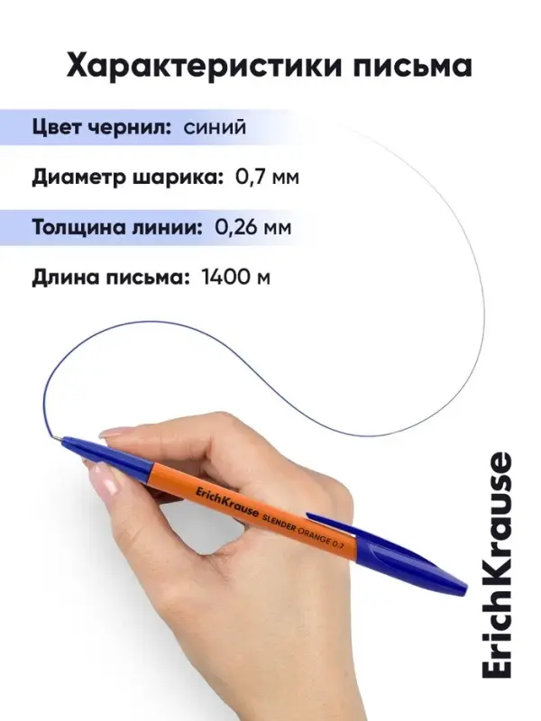 Набор ручек шариковых ErichKrause Slender Stick Orange, SuperGlide, 4 штуки, уз 0.7 мм, син