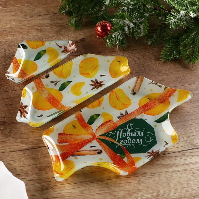 Новый год. Менажница стеклянная в форме ёлки «С Новым годом», 29 х 26 см Новый год. Менажница стеклянная в форме ёлки «С Новым годом», 29 х 26 см