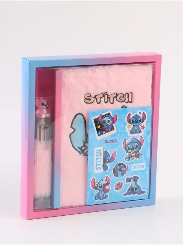 Пушистый блокнот и ручка многоцветная Стич, розовый Пушистый блокнот и ручка многоцветная Стич, розовый