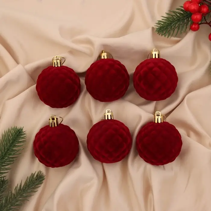Ёлочные игрушки «Бьорн», шары новогодние, d=6 см, набор 6 шт., сетка, красный