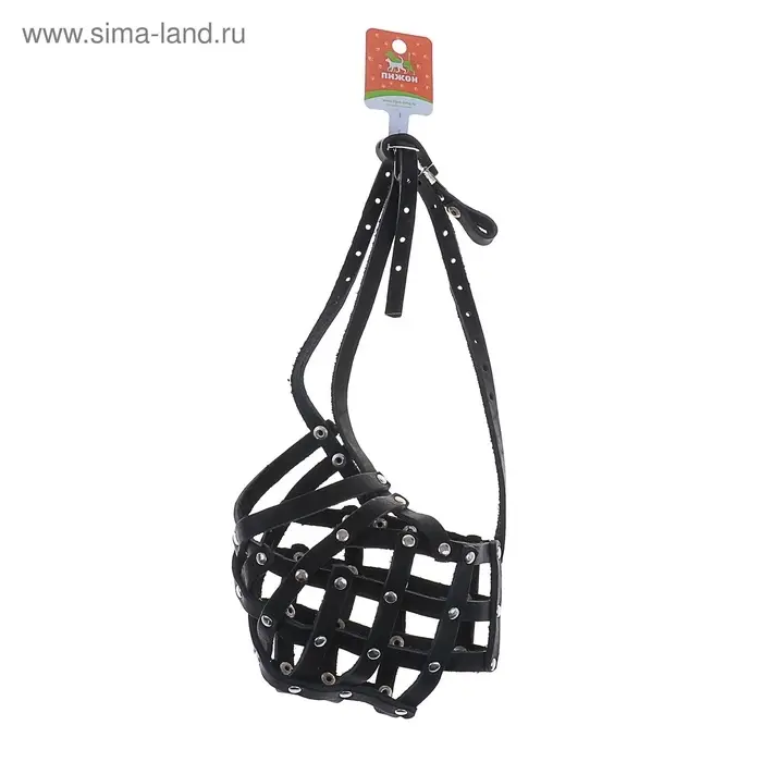 Намордник кожаный №5, сетчатый, с перемычкой, кавказская овчарка, дог, ОМ 42 см, чёрный