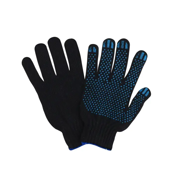 Перчатки садовые, хб, вязка 10 класс, 3 нити, размер 9, с ПВХ точками, чёрные Перчатки садовые, хб, вязка 10 класс, 3 нити, размер 9, с ПВХ точками, чёрные