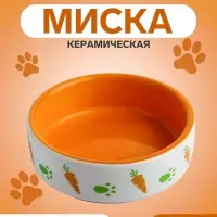 Миска &laquo;Морковки и лапки&raquo;, 80 мл, 8.8&times;8.8&times;3 см, керамика, оранжевая, белая