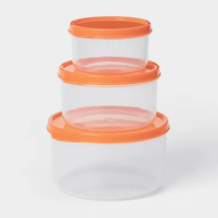 Набор контейнеров пищевых круглых Доляна, 3 шт: 150 мл, 300 мл, 500 мл, прозрачные, крышка оранжевая Набор контейнеров пищевых круглых Доляна, 3 шт: 150 мл, 300 мл, 500 мл, прозрачные, крышка оранжевая