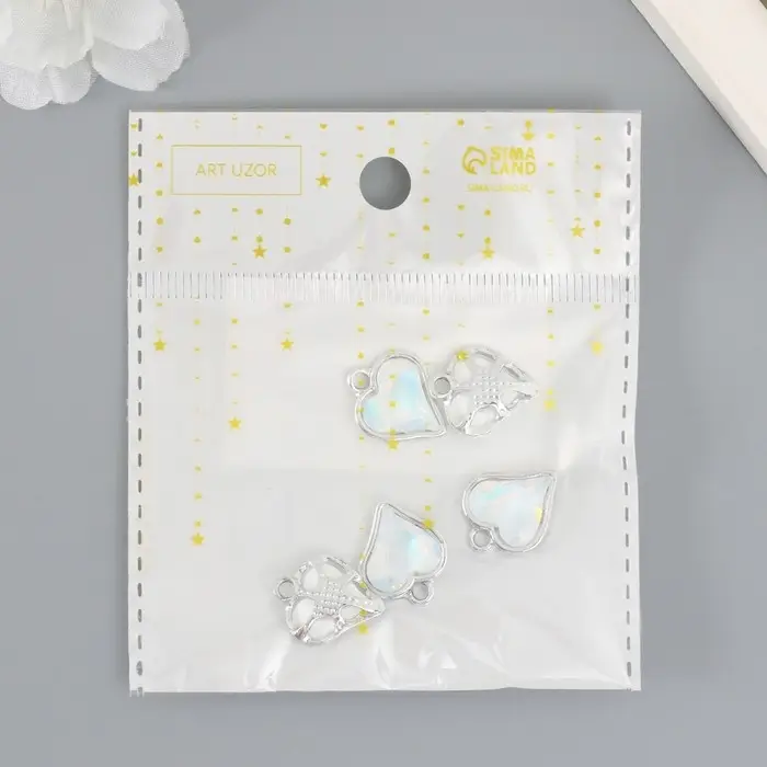 Декор для творчества металл, страз "Сердечко" белый 1,6х1,4 см