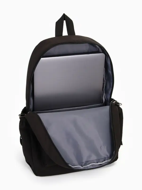 Рюкзак школьный на молнии, с карманами, с принтом, размер 30&times;12&times;43 см, чёрный