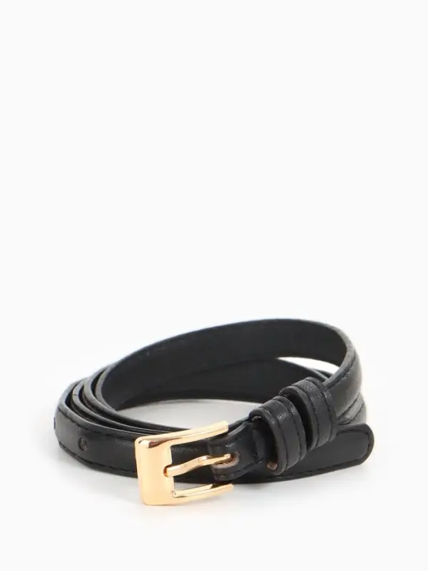 Ремень женский тонкий, 110&times;1.3 см, классическая пряжка металл, золотистая, чёрный