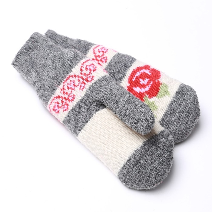 Варежки женские шерстяные, цвет серый, размер 20-22 Варежки женские шерстяные, цвет серый, размер 20-22