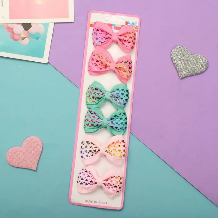 Зажим для волос  Зажим для волос "Бантик" сердечки голография, 6 см