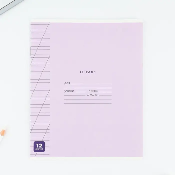 Тетрадь в косую линейку 12 листов &laquo;Минимализм&raquo;, обложка мелованный картон, блок №1, 5 видов МИКС
