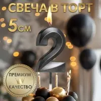 Свеча в торт на шпажке «Цифра 2», черная, 5 см