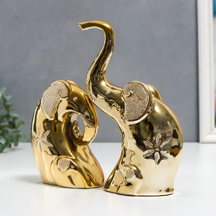 Сувенир керамика Сувенир керамика "Золотые слоны - роспись цветы" набор 2 шт 14,5х6х12 см 22х6,5х12,5 см