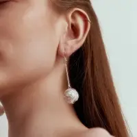 Серьги висячие &laquo;Шар плетёный&raquo;, цвет белый в серебре, 6.5 см