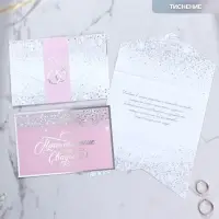 Приглашение на свадьбу в цветном конверте &laquo;Звёздный дождь&raquo;, с тиснением, розовый