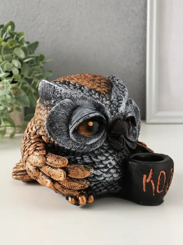 Копилка Копилка "Сова с чашкой" 15х18 см, бронза с серебром