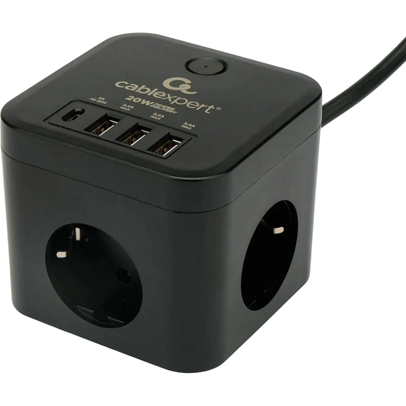 Сетевой фильтр Cablexpert Cube 3р/1,5м, 10А, 3xUSB,черный(CUBE-3-CU3-B-1.5)