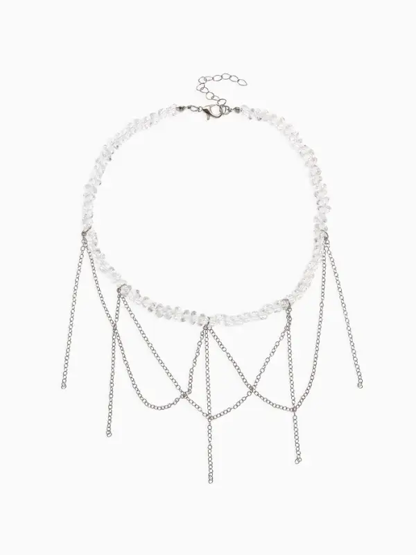 Колье &laquo;Дуга и водопад&raquo;, L=30 см, белое в серебре