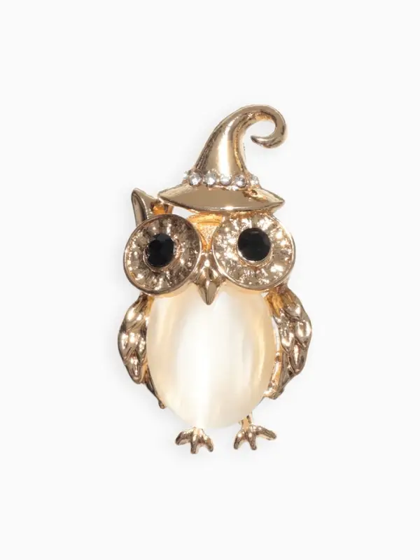 Брошь &laquo;Филин в колпаке&raquo;, чёрный, белая в золоте