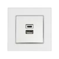 Розетка TOT Matte Glass, 5 В, 2.1 A, разъёмы USB-A + USB-C, стекло, скрытая, серебристая