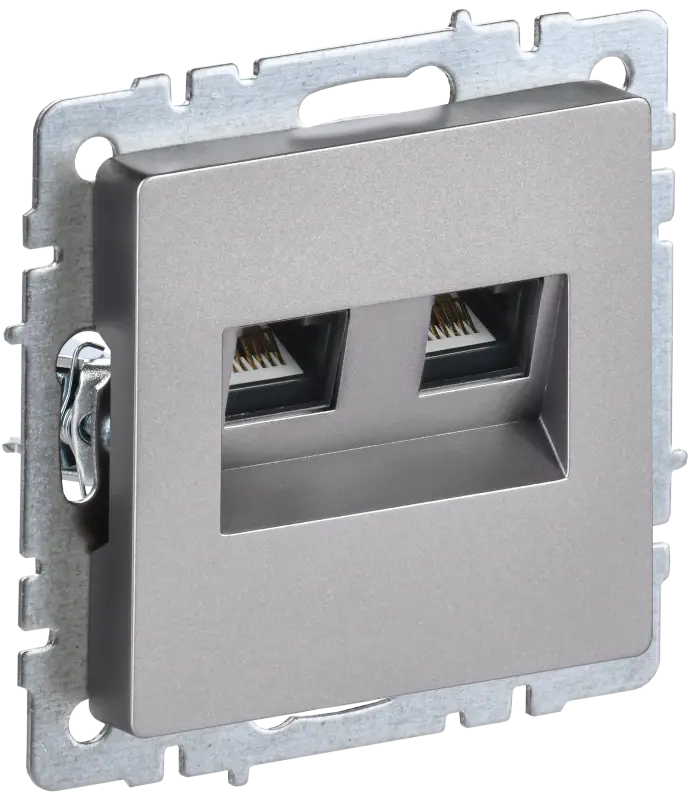 BRITE Розетка компьютерная двойная RJ45 кат.5E РК10-2-БрС сталь