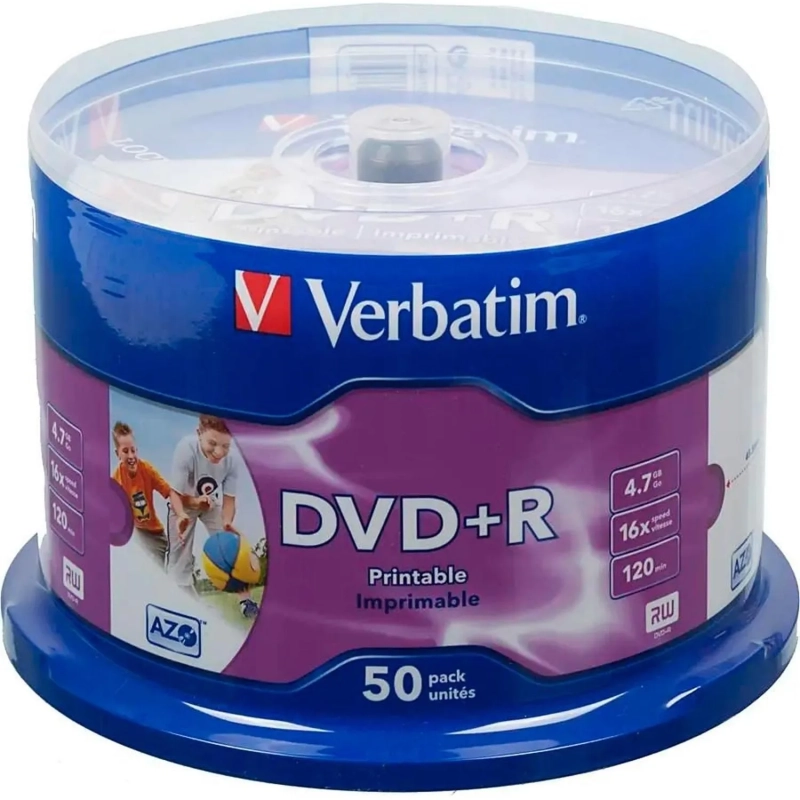 Носители информации DVD+R Verbatim 4.7Gb 16x Cake 50шт/уп Printable (43512)
