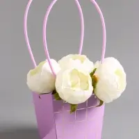 Сумка переноска для цветов, лиловая влагостойкая, с тиснением, 13&times;9.5&times;13&plusmn;5% см