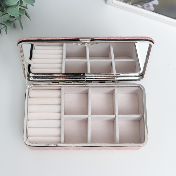 Шкатулка кожзам для украшений  Шкатулка кожзам для украшений "Мелкие квадратики. Розовый" 6х9,8х18,5 см