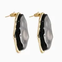 Серьги акрил мятый "Овал", цвет чёрный в золоте