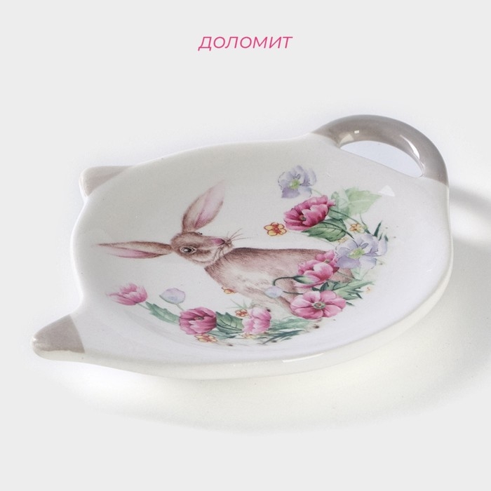 Подставка под чайный пакетик Доляна «Зайка», 12×9 см, цвет белый Подставка под чайный пакетик Доляна «Зайка», 12×9 см, цвет белый