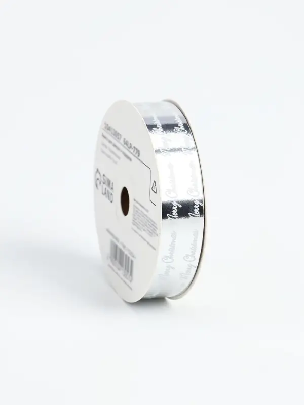 Лента для декора и подарков новогодняя, &laquo;С рождеством&raquo;, серебро, 2 см &times; 50 м